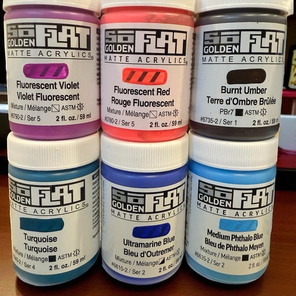 Lot of 18 Golden SoFlat Matte Acrylic 2 oz Paint Jars NEW - Picture 2 of 4